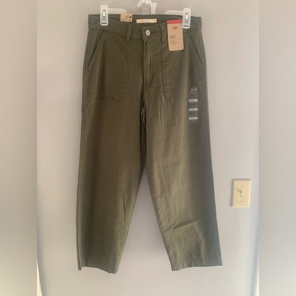 Womens Levi’s Olive Green Utility Straight Lose Fit Cargo Grunge Skater Pants 27 - Picture 2 of 7